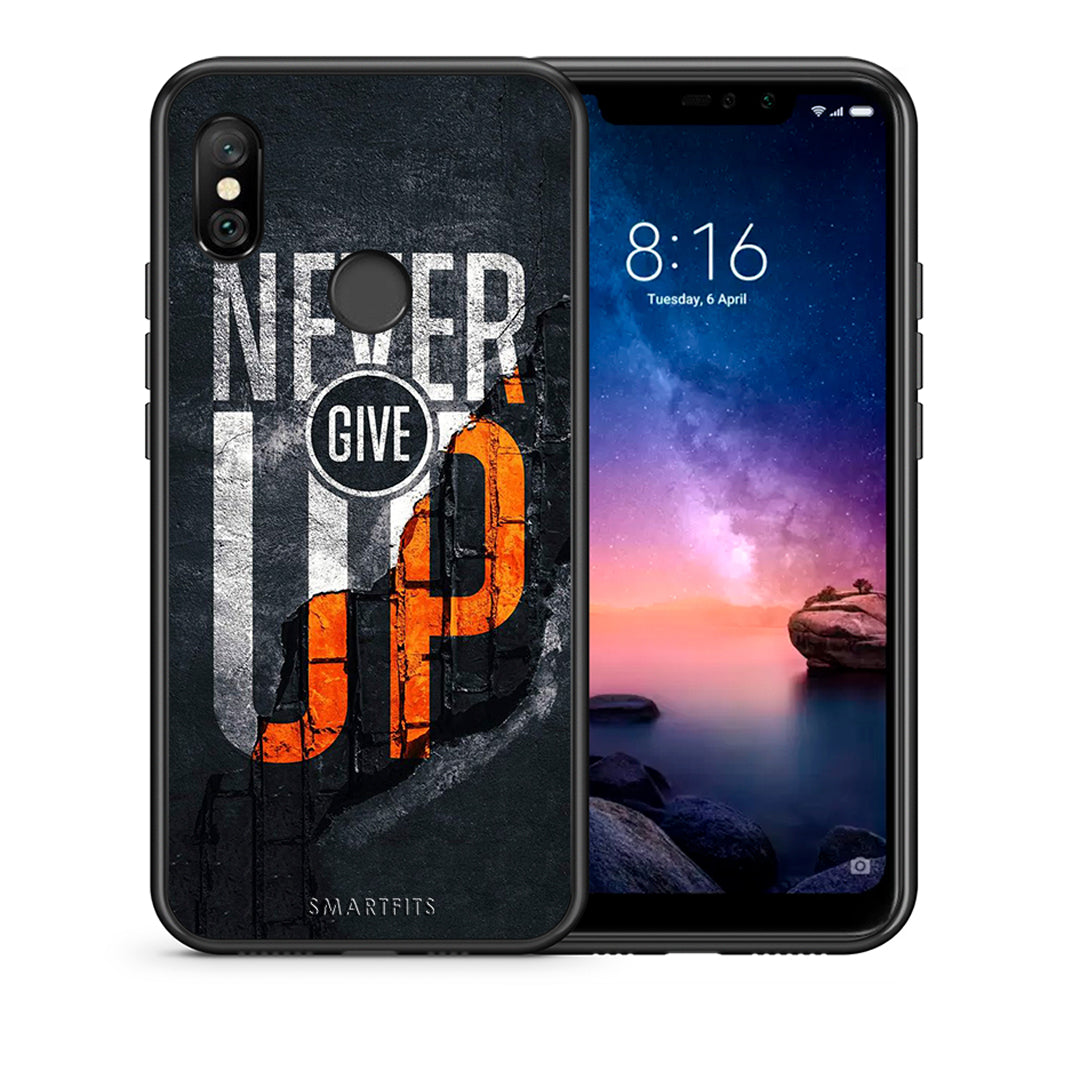 Θήκη Αγίου Βαλεντίνου Xiaomi Redmi Note 6 Pro Never Give Up από τη Smartfits με σχέδιο στο πίσω μέρος και μαύρο περίβλημα | Xiaomi Redmi Note 6 Pro Never Give Up case with colorful back and black bezels