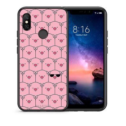 Θήκη Xiaomi Redmi Note 6 Pro Pig Glasses από τη Smartfits με σχέδιο στο πίσω μέρος και μαύρο περίβλημα | Xiaomi Redmi Note 6 Pro Pig Glasses case with colorful back and black bezels
