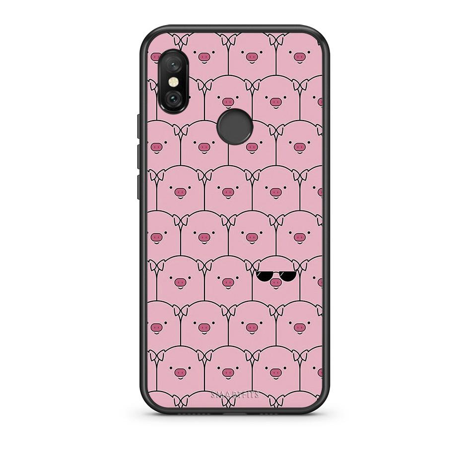 Xiaomi Redmi Note 6 Pro Pig Glasses θήκη από τη Smartfits με σχέδιο στο πίσω μέρος και μαύρο περίβλημα | Smartphone case with colorful back and black bezels by Smartfits