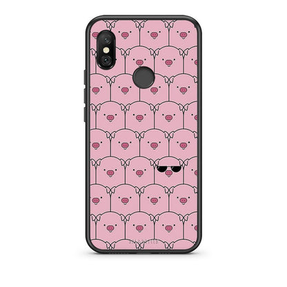 Xiaomi Redmi Note 6 Pro Pig Glasses θήκη από τη Smartfits με σχέδιο στο πίσω μέρος και μαύρο περίβλημα | Smartphone case with colorful back and black bezels by Smartfits