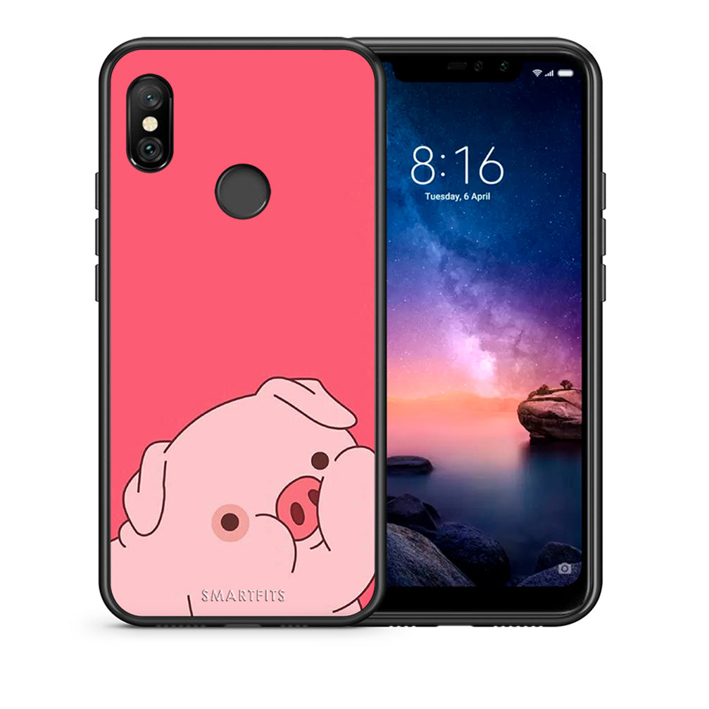Θήκη Αγίου Βαλεντίνου Xiaomi Redmi Note 6 Pro Pig Love 1 από τη Smartfits με σχέδιο στο πίσω μέρος και μαύρο περίβλημα | Xiaomi Redmi Note 6 Pro Pig Love 1 case with colorful back and black bezels