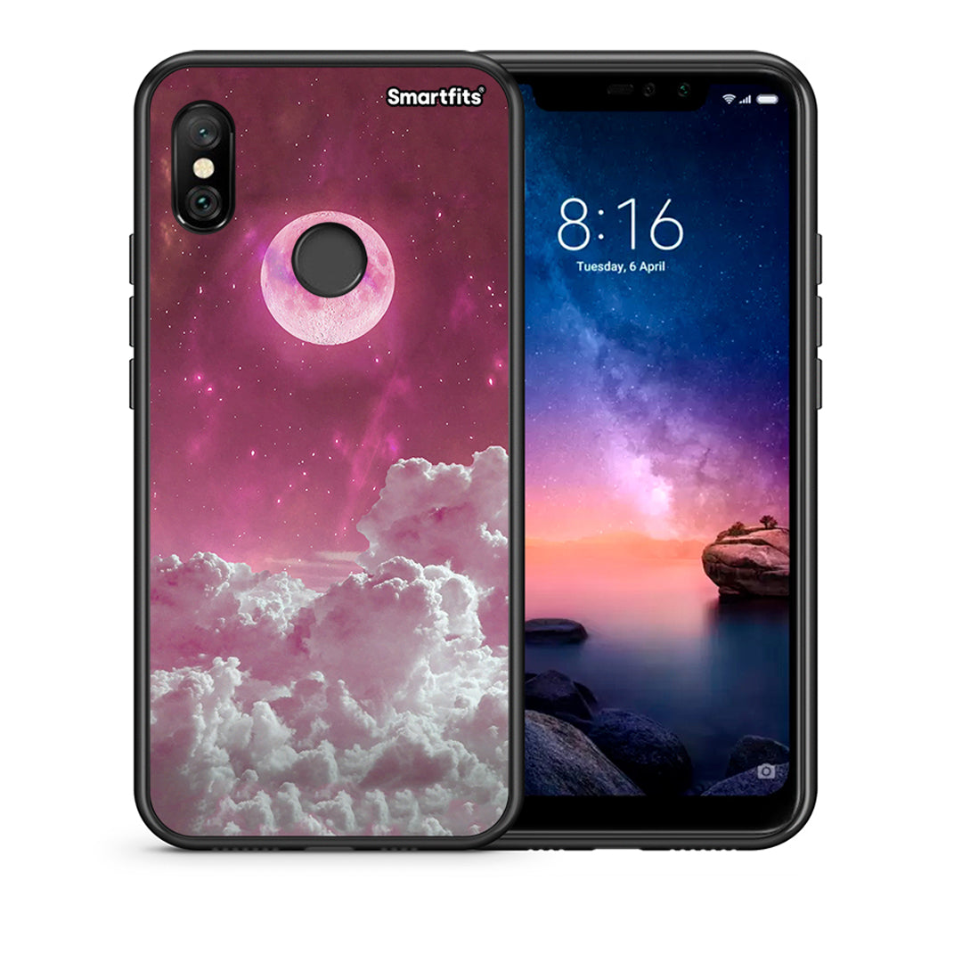 Θήκη Xiaomi Redmi Note 6 Pro Pink Moon από τη Smartfits με σχέδιο στο πίσω μέρος και μαύρο περίβλημα | Xiaomi Redmi Note 6 Pro Pink Moon case with colorful back and black bezels