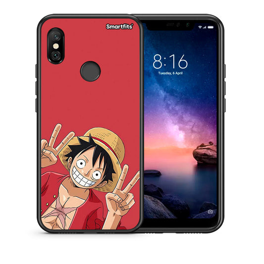 Θήκη Xiaomi Redmi Note 6 Pro Pirate Luffy από τη Smartfits με σχέδιο στο πίσω μέρος και μαύρο περίβλημα | Xiaomi Redmi Note 6 Pro Pirate Luffy case with colorful back and black bezels