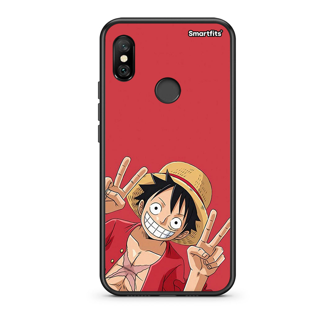 Xiaomi Redmi Note 6 Pro Pirate Luffy Θήκη από τη Smartfits με σχέδιο στο πίσω μέρος και μαύρο περίβλημα | Smartphone case with colorful back and black bezels by Smartfits