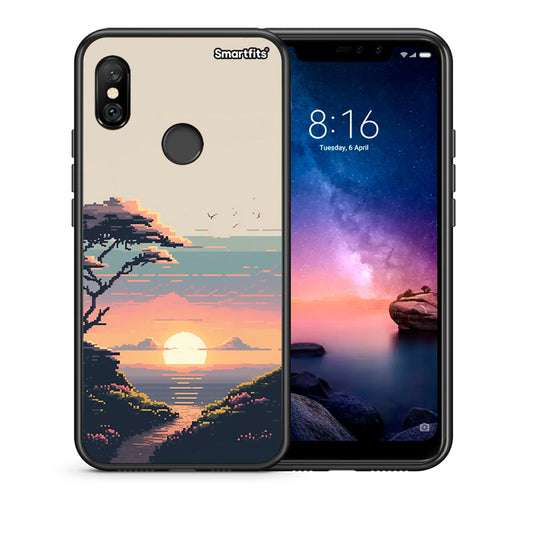 Θήκη Xiaomi Redmi Note 6 Pro Pixel Sunset από τη Smartfits με σχέδιο στο πίσω μέρος και μαύρο περίβλημα | Xiaomi Redmi Note 6 Pro Pixel Sunset case with colorful back and black bezels