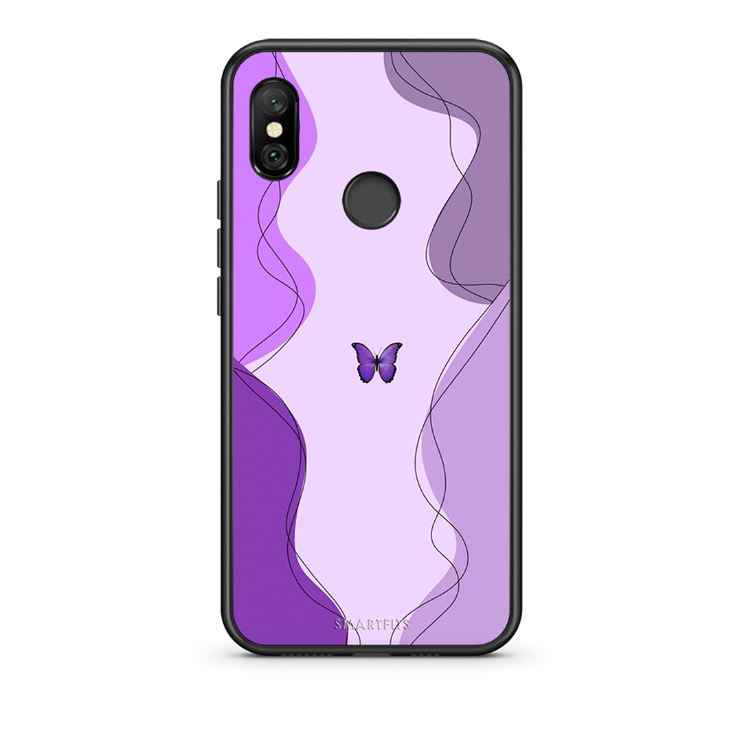 Xiaomi Redmi Note 6 Pro Purple Mariposa Θήκη Αγίου Βαλεντίνου από τη Smartfits με σχέδιο στο πίσω μέρος και μαύρο περίβλημα | Smartphone case with colorful back and black bezels by Smartfits