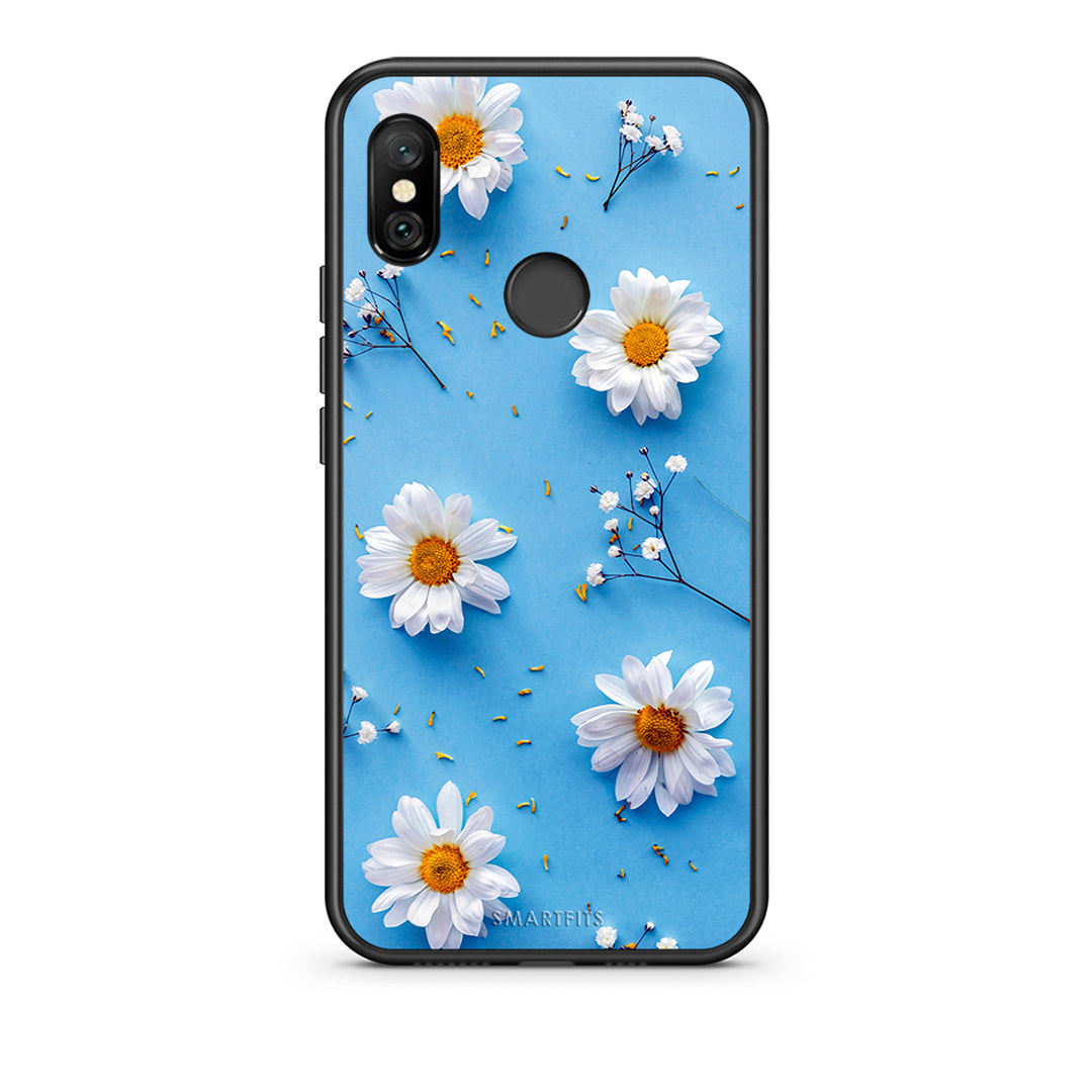 Xiaomi Redmi Note 6 Pro Real Daisies θήκη από τη Smartfits με σχέδιο στο πίσω μέρος και μαύρο περίβλημα | Smartphone case with colorful back and black bezels by Smartfits