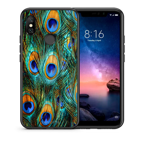 Θήκη Xiaomi Redmi Note 6 Pro Real Peacock Feathers από τη Smartfits με σχέδιο στο πίσω μέρος και μαύρο περίβλημα | Xiaomi Redmi Note 6 Pro Real Peacock Feathers case with colorful back and black bezels