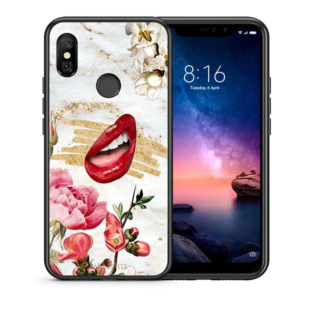 Θήκη Xiaomi Redmi Note 6 Pro Red Lips από τη Smartfits με σχέδιο στο πίσω μέρος και μαύρο περίβλημα | Xiaomi Redmi Note 6 Pro Red Lips case with colorful back and black bezels