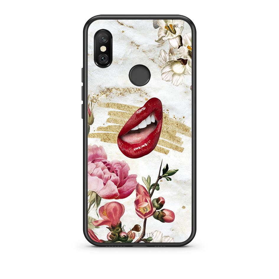 Xiaomi Redmi Note 6 Pro Red Lips θήκη από τη Smartfits με σχέδιο στο πίσω μέρος και μαύρο περίβλημα | Smartphone case with colorful back and black bezels by Smartfits