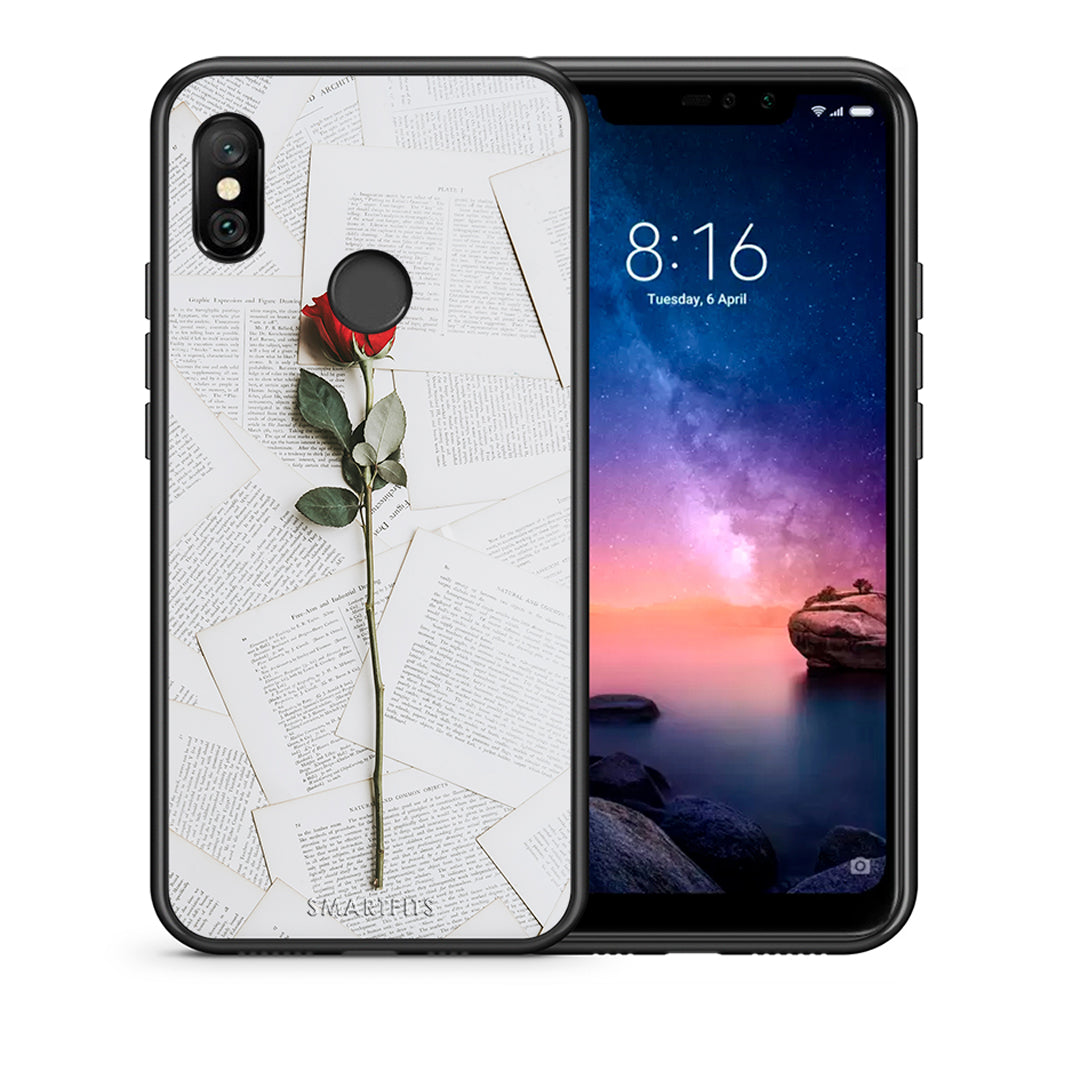 Θήκη Xiaomi Redmi Note 6 Pro Red Rose από τη Smartfits με σχέδιο στο πίσω μέρος και μαύρο περίβλημα | Xiaomi Redmi Note 6 Pro Red Rose case with colorful back and black bezels
