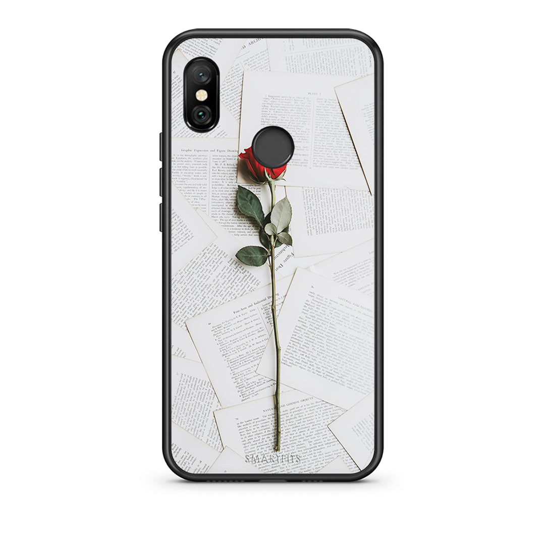 Xiaomi Redmi Note 6 Pro Red Rose θήκη από τη Smartfits με σχέδιο στο πίσω μέρος και μαύρο περίβλημα | Smartphone case with colorful back and black bezels by Smartfits