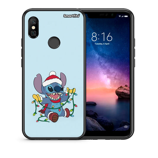 Θήκη Xiaomi Redmi Note 6 Pro Santa Stich από τη Smartfits με σχέδιο στο πίσω μέρος και μαύρο περίβλημα | Xiaomi Redmi Note 6 Pro Santa Stich case with colorful back and black bezels