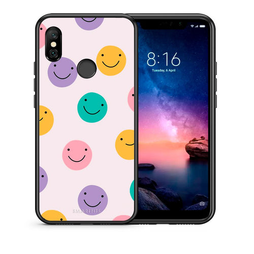 Θήκη Xiaomi Redmi Note 6 Pro Smiley Faces από τη Smartfits με σχέδιο στο πίσω μέρος και μαύρο περίβλημα | Xiaomi Redmi Note 6 Pro Smiley Faces case with colorful back and black bezels