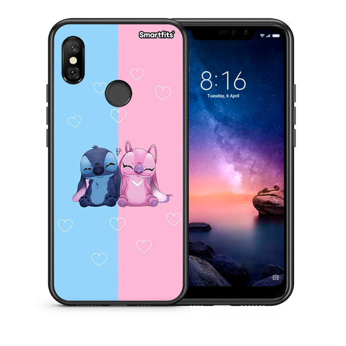 Θήκη Xiaomi Redmi Note 6 Pro Stitch And Angel από τη Smartfits με σχέδιο στο πίσω μέρος και μαύρο περίβλημα | Xiaomi Redmi Note 6 Pro Stitch And Angel case with colorful back and black bezels