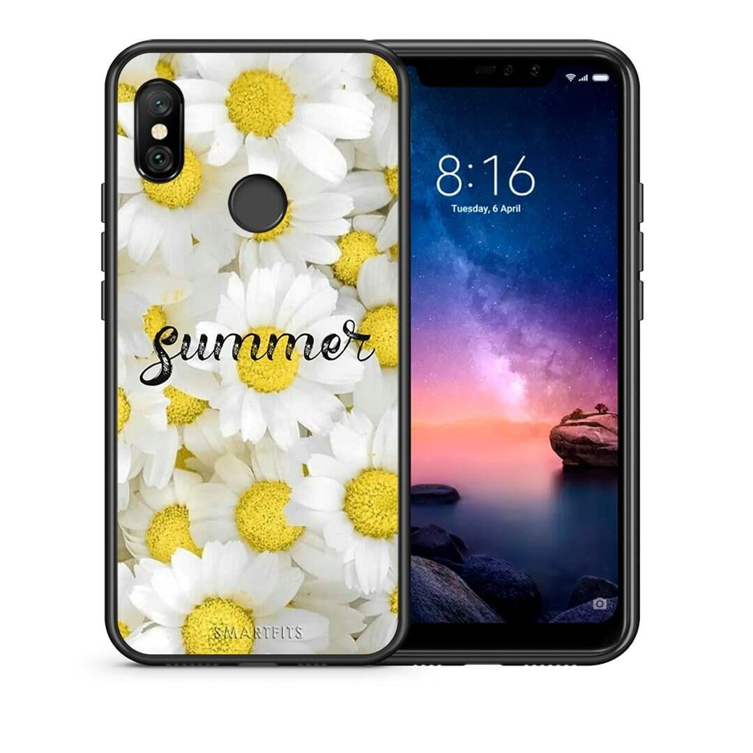 Θήκη Xiaomi Redmi Note 6 Pro Summer Daisies από τη Smartfits με σχέδιο στο πίσω μέρος και μαύρο περίβλημα | Xiaomi Redmi Note 6 Pro Summer Daisies case with colorful back and black bezels