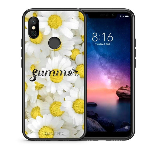 Θήκη Xiaomi Redmi Note 6 Pro Summer Daisies από τη Smartfits με σχέδιο στο πίσω μέρος και μαύρο περίβλημα | Xiaomi Redmi Note 6 Pro Summer Daisies case with colorful back and black bezels