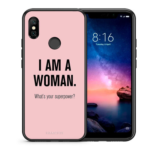 Θήκη Xiaomi Redmi Note 6 Pro Superpower Woman από τη Smartfits με σχέδιο στο πίσω μέρος και μαύρο περίβλημα | Xiaomi Redmi Note 6 Pro Superpower Woman case with colorful back and black bezels
