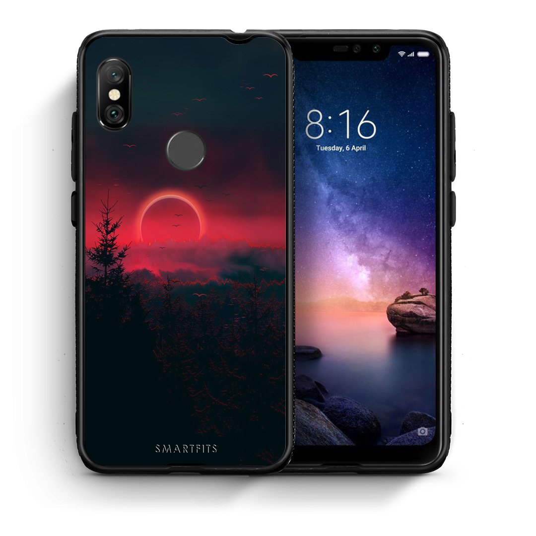 Θήκη Xiaomi Redmi Note 6 Pro Sunset Tropic από τη Smartfits με σχέδιο στο πίσω μέρος και μαύρο περίβλημα | Xiaomi Redmi Note 6 Pro Sunset Tropic case with colorful back and black bezels