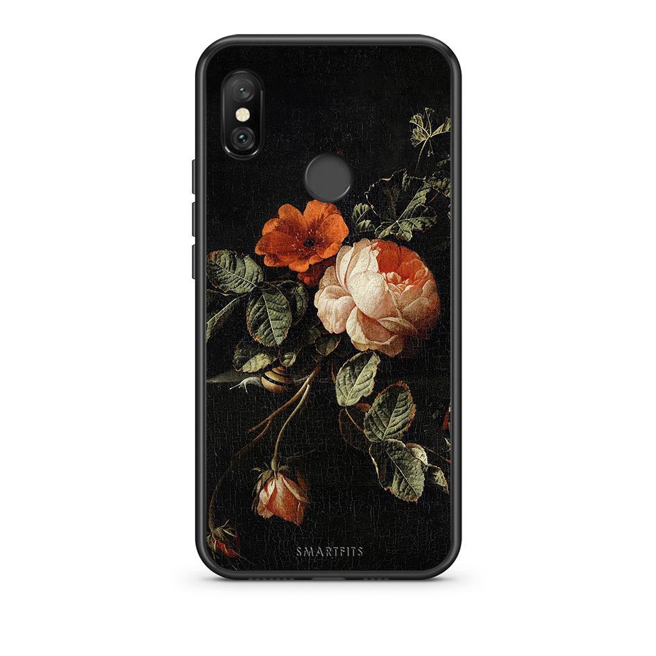 Xiaomi Redmi Note 6 Pro Vintage Roses θήκη από τη Smartfits με σχέδιο στο πίσω μέρος και μαύρο περίβλημα | Smartphone case with colorful back and black bezels by Smartfits