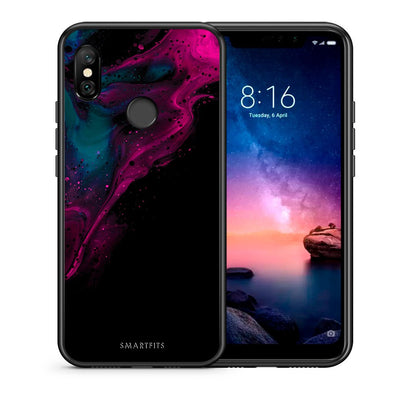Θήκη Xiaomi Redmi Note 6 Pro Pink Black Watercolor από τη Smartfits με σχέδιο στο πίσω μέρος και μαύρο περίβλημα | Xiaomi Redmi Note 6 Pro Pink Black Watercolor case with colorful back and black bezels