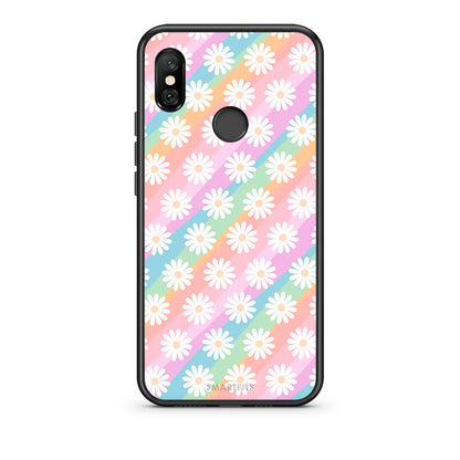 Xiaomi Redmi Note 6 Pro White Daisies θήκη από τη Smartfits με σχέδιο στο πίσω μέρος και μαύρο περίβλημα | Smartphone case with colorful back and black bezels by Smartfits