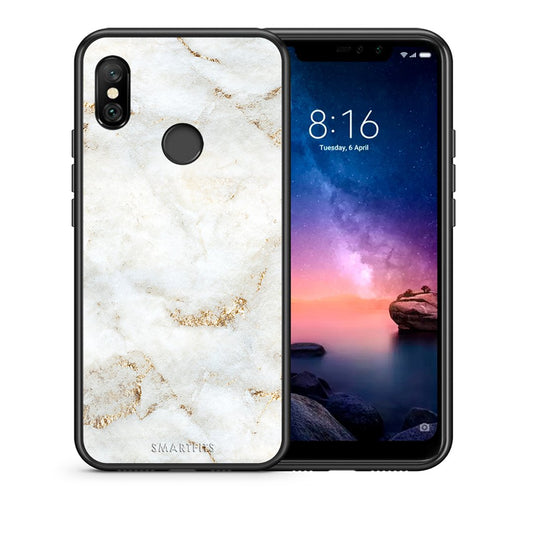 Θήκη Xiaomi Redmi Note 6 Pro White Gold Marble από τη Smartfits με σχέδιο στο πίσω μέρος και μαύρο περίβλημα | Xiaomi Redmi Note 6 Pro White Gold Marble case with colorful back and black bezels