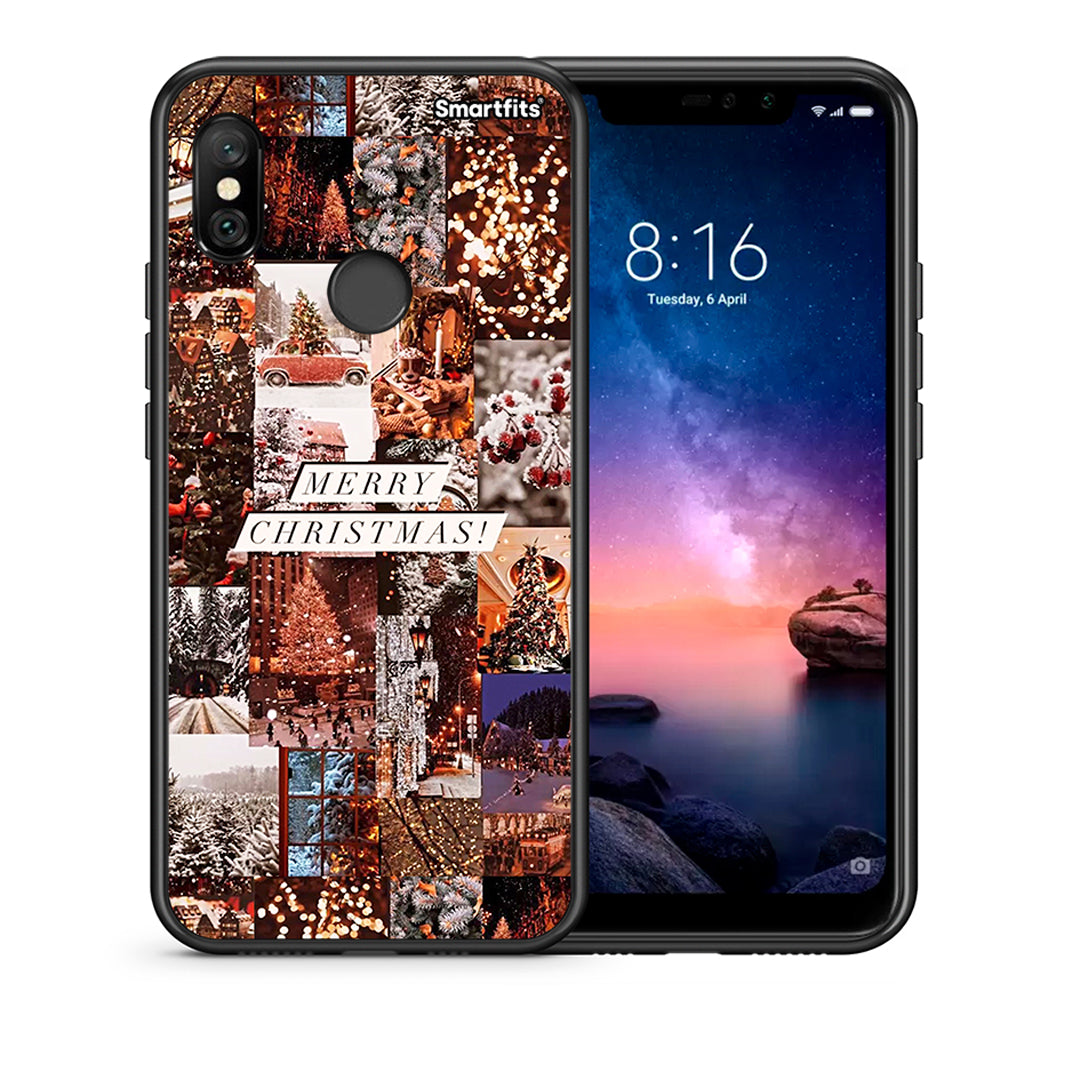 Θήκη Xiaomi Redmi Note 6 Pro Xmas Collage από τη Smartfits με σχέδιο στο πίσω μέρος και μαύρο περίβλημα | Xiaomi Redmi Note 6 Pro Xmas Collage case with colorful back and black bezels