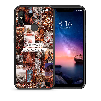 Θήκη Xiaomi Redmi Note 6 Pro Xmas Collage από τη Smartfits με σχέδιο στο πίσω μέρος και μαύρο περίβλημα | Xiaomi Redmi Note 6 Pro Xmas Collage case with colorful back and black bezels