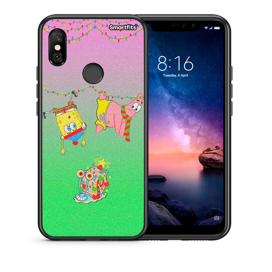 Θήκη Xiaomi Redmi Note 6 Pro Xmas Lights από τη Smartfits με σχέδιο στο πίσω μέρος και μαύρο περίβλημα | Xiaomi Redmi Note 6 Pro Xmas Lights case with colorful back and black bezels