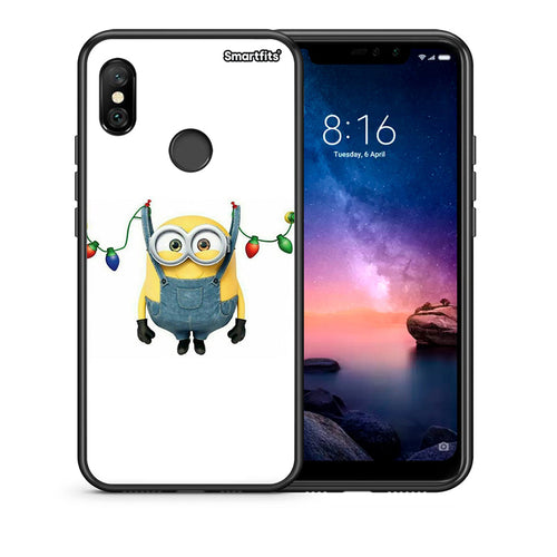 Θήκη Xiaomi Redmi Note 6 Pro Xmas Minion Lights από τη Smartfits με σχέδιο στο πίσω μέρος και μαύρο περίβλημα | Xiaomi Redmi Note 6 Pro Xmas Minion Lights case with colorful back and black bezels
