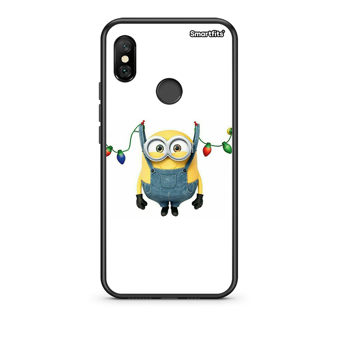 Xiaomi Redmi Note 6 Pro Xmas Minion Lights θήκη από τη Smartfits με σχέδιο στο πίσω μέρος και μαύρο περίβλημα | Smartphone case with colorful back and black bezels by Smartfits