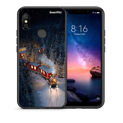 Θήκη Xiaomi Redmi Note 6 Pro Xmas Train από τη Smartfits με σχέδιο στο πίσω μέρος και μαύρο περίβλημα | Xiaomi Redmi Note 6 Pro Xmas Train case with colorful back and black bezels