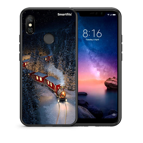 Θήκη Xiaomi Redmi Note 6 Pro Xmas Train από τη Smartfits με σχέδιο στο πίσω μέρος και μαύρο περίβλημα | Xiaomi Redmi Note 6 Pro Xmas Train case with colorful back and black bezels