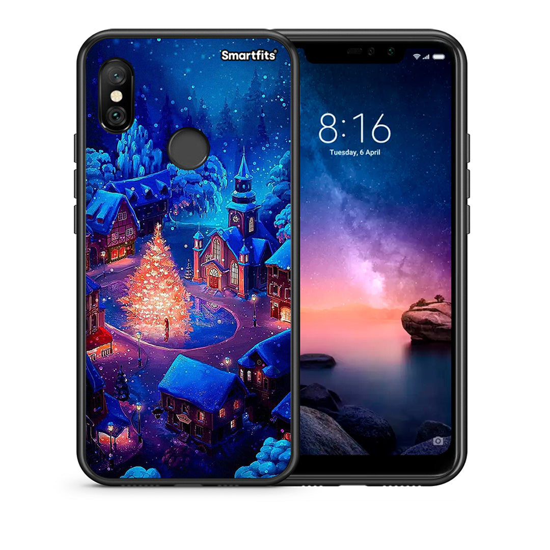 Θήκη Xiaomi Redmi Note 6 Pro Xmas Village από τη Smartfits με σχέδιο στο πίσω μέρος και μαύρο περίβλημα | Xiaomi Redmi Note 6 Pro Xmas Village case with colorful back and black bezels