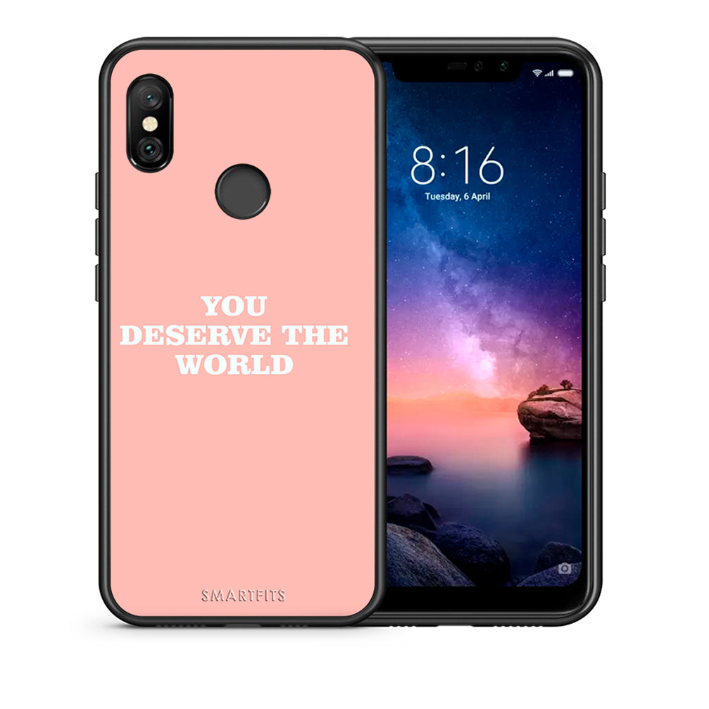 Θήκη Αγίου Βαλεντίνου Xiaomi Redmi Note 6 Pro You Deserve The World από τη Smartfits με σχέδιο στο πίσω μέρος και μαύρο περίβλημα | Xiaomi Redmi Note 6 Pro You Deserve The World case with colorful back and black bezels