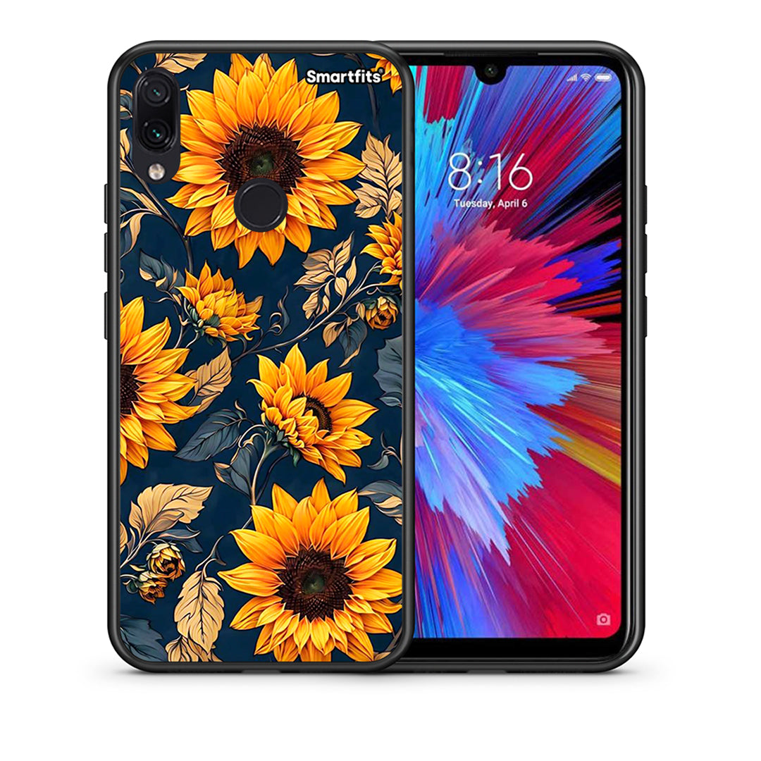 Θήκη Xiaomi Redmi Note 7 Autumn Sunflowers από τη Smartfits με σχέδιο στο πίσω μέρος και μαύρο περίβλημα | Xiaomi Redmi Note 7 Autumn Sunflowers case with colorful back and black bezels