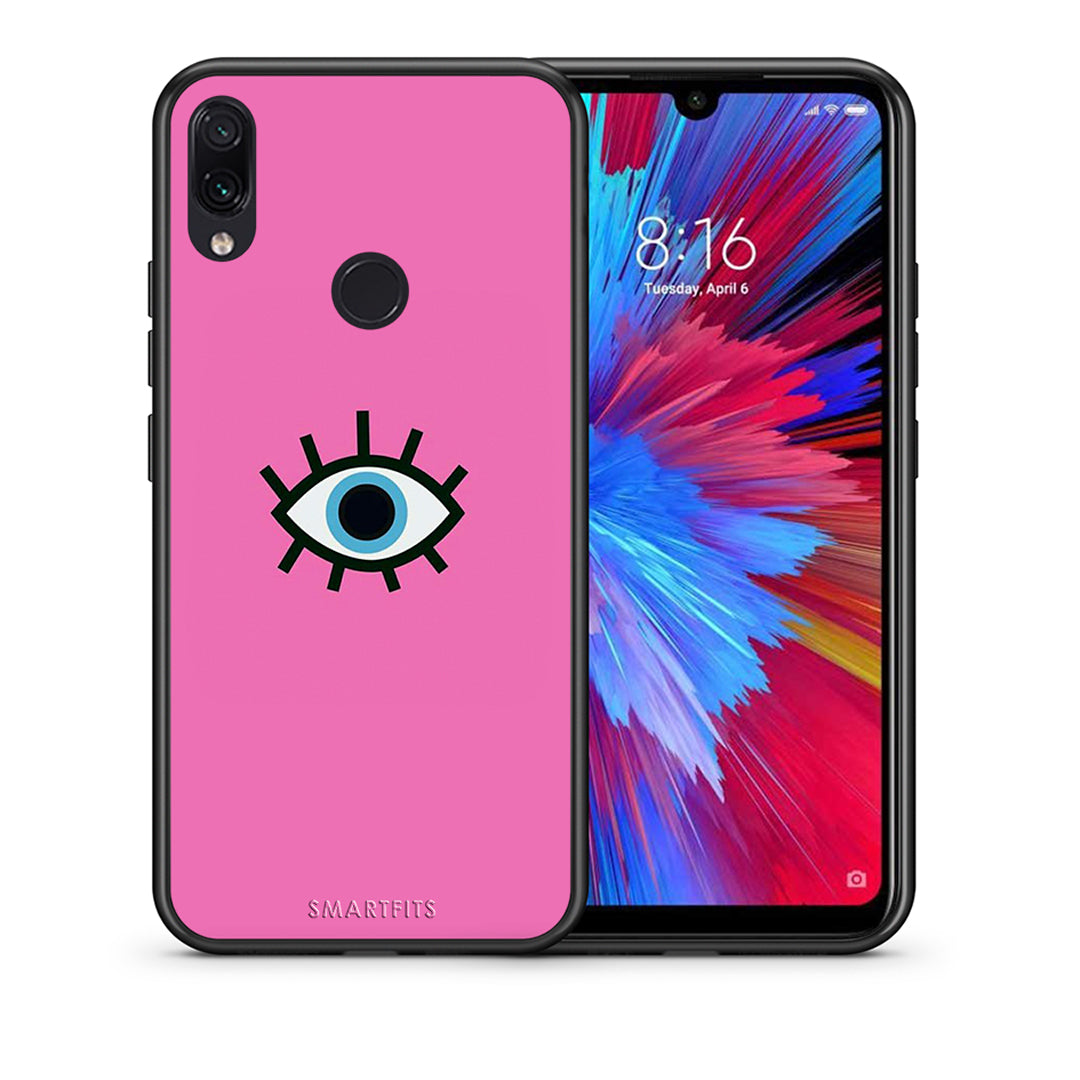 Θήκη Xiaomi Redmi Note 7 Blue Eye Pink από τη Smartfits με σχέδιο στο πίσω μέρος και μαύρο περίβλημα | Xiaomi Redmi Note 7 Blue Eye Pink case with colorful back and black bezels