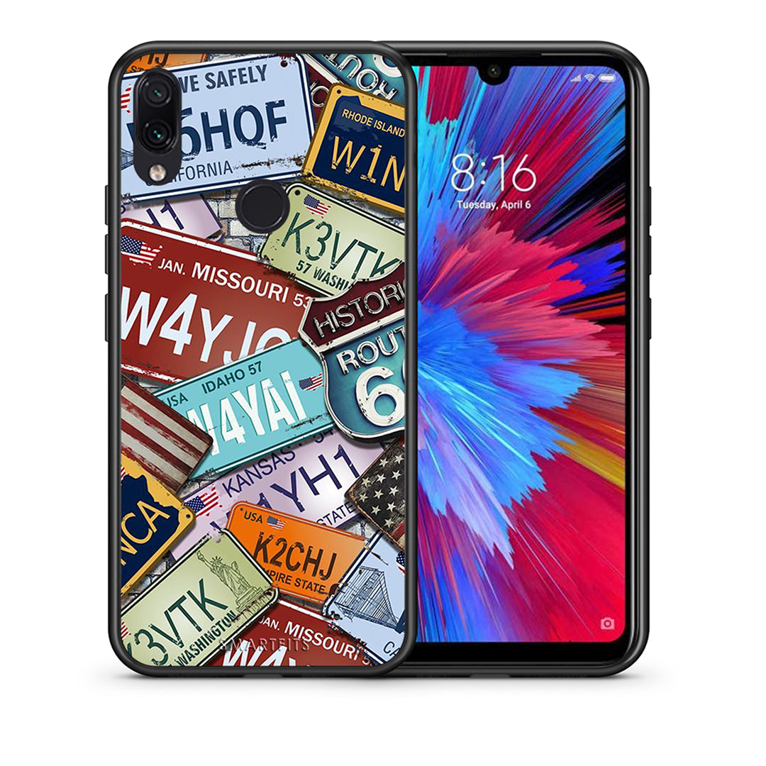 Θήκη Xiaomi Redmi Note 7 Car Plates από τη Smartfits με σχέδιο στο πίσω μέρος και μαύρο περίβλημα | Xiaomi Redmi Note 7 Car Plates case with colorful back and black bezels