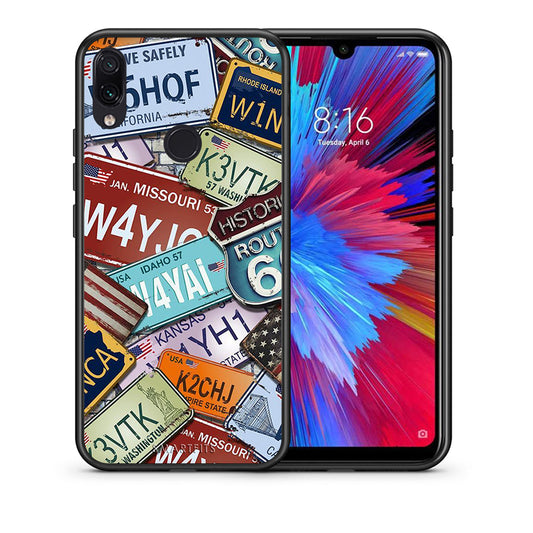 Θήκη Xiaomi Redmi Note 7 Car Plates από τη Smartfits με σχέδιο στο πίσω μέρος και μαύρο περίβλημα | Xiaomi Redmi Note 7 Car Plates case with colorful back and black bezels