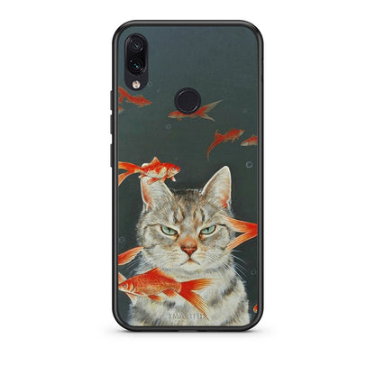 Xiaomi Redmi Note 7 Cat Goldfish θήκη από τη Smartfits με σχέδιο στο πίσω μέρος και μαύρο περίβλημα | Smartphone case with colorful back and black bezels by Smartfits