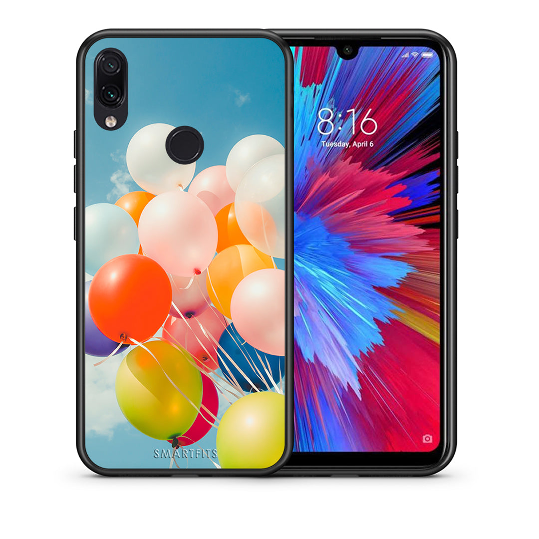 Θήκη Xiaomi Redmi Note 7 Colorful Balloons από τη Smartfits με σχέδιο στο πίσω μέρος και μαύρο περίβλημα | Xiaomi Redmi Note 7 Colorful Balloons case with colorful back and black bezels