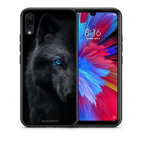 Θήκη Xiaomi Redmi Note 7 Dark Wolf από τη Smartfits με σχέδιο στο πίσω μέρος και μαύρο περίβλημα | Xiaomi Redmi Note 7 Dark Wolf case with colorful back and black bezels