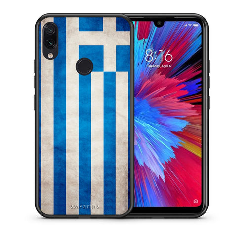 Θήκη Xiaomi Redmi Note 7 Greek Flag από τη Smartfits με σχέδιο στο πίσω μέρος και μαύρο περίβλημα | Xiaomi Redmi Note 7 Greek Flag case with colorful back and black bezels