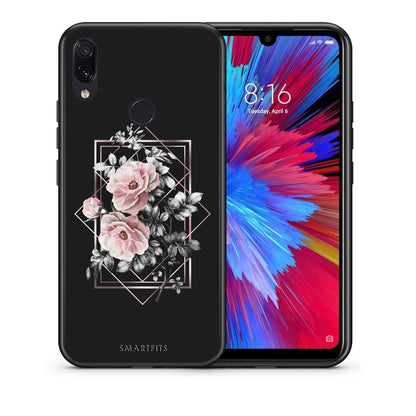Θήκη Xiaomi Redmi Note 7 Frame Flower από τη Smartfits με σχέδιο στο πίσω μέρος και μαύρο περίβλημα | Xiaomi Redmi Note 7 Frame Flower case with colorful back and black bezels