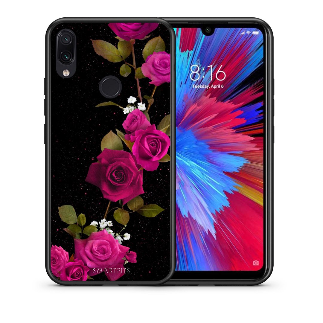 Θήκη Xiaomi Redmi Note 7 Red Roses Flower από τη Smartfits με σχέδιο στο πίσω μέρος και μαύρο περίβλημα | Xiaomi Redmi Note 7 Red Roses Flower case with colorful back and black bezels