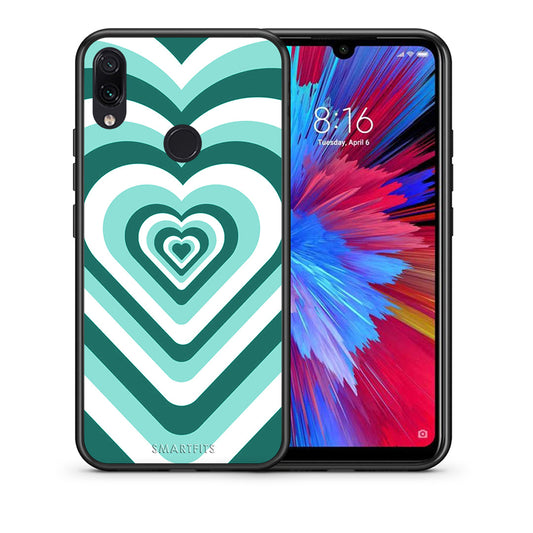 Θήκη Xiaomi Redmi Note 7 Green Hearts από τη Smartfits με σχέδιο στο πίσω μέρος και μαύρο περίβλημα | Xiaomi Redmi Note 7 Green Hearts case with colorful back and black bezels
