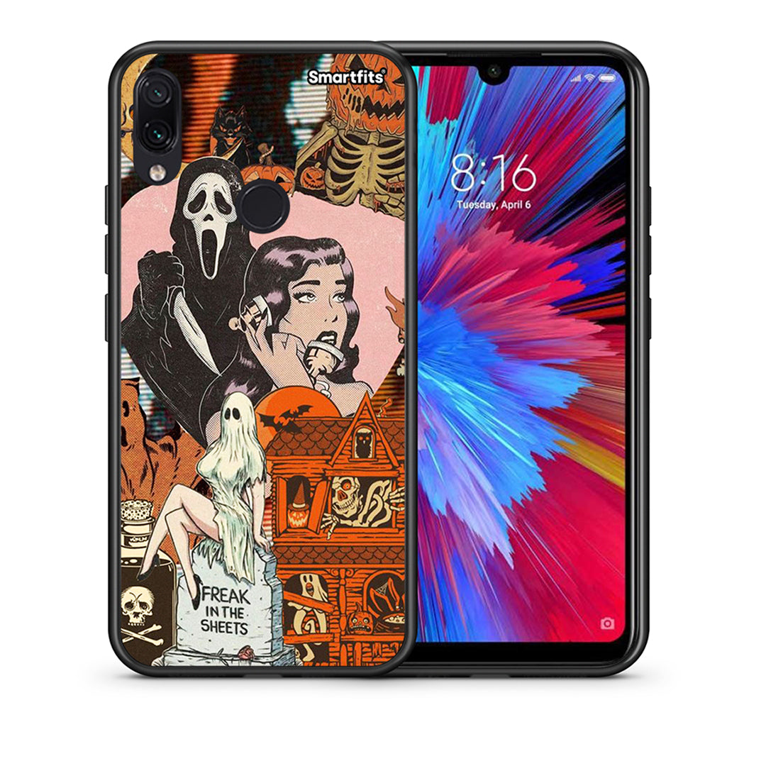 Θήκη Xiaomi Redmi Note 7 Halloween Collage από τη Smartfits με σχέδιο στο πίσω μέρος και μαύρο περίβλημα | Xiaomi Redmi Note 7 Halloween Collage case with colorful back and black bezels