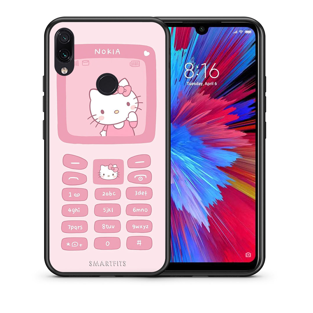 Θήκη Αγίου Βαλεντίνου Xiaomi Redmi Note 7 Hello Kitten από τη Smartfits με σχέδιο στο πίσω μέρος και μαύρο περίβλημα | Xiaomi Redmi Note 7 Hello Kitten case with colorful back and black bezels