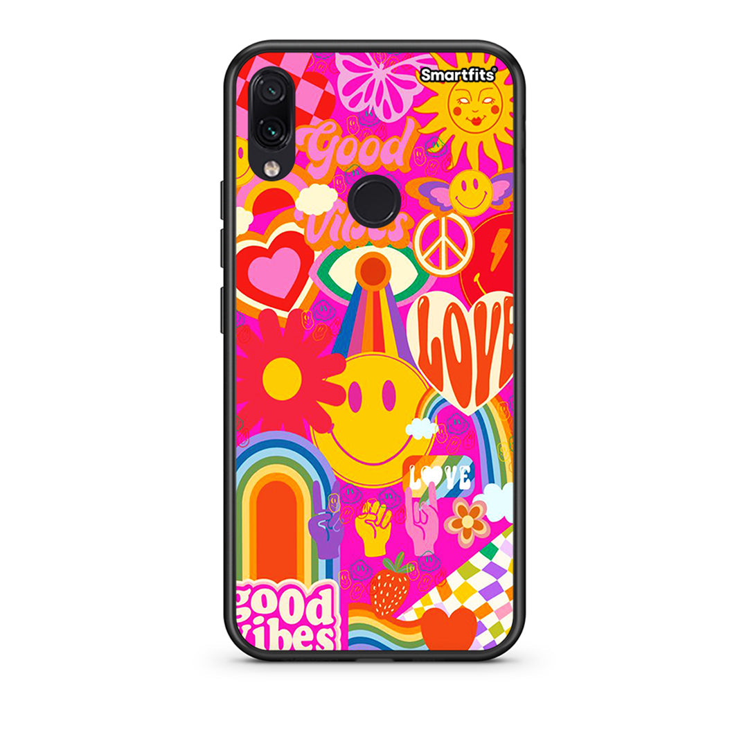 Xiaomi Redmi Note 7 Hippie Love θήκη από τη Smartfits με σχέδιο στο πίσω μέρος και μαύρο περίβλημα | Smartphone case with colorful back and black bezels by Smartfits